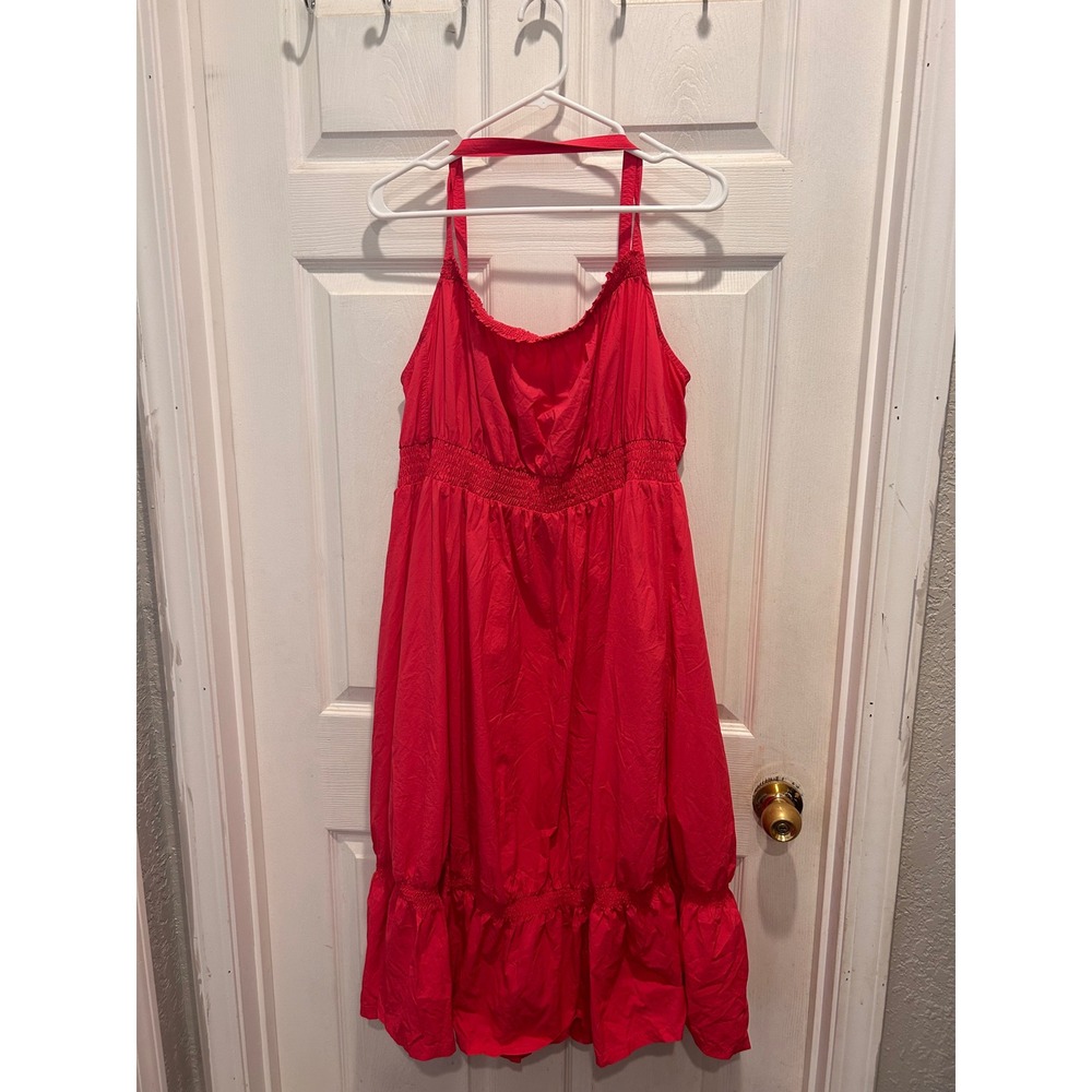 Daily Practice Anthropologie Tiered High Low Dress Pink Smocked Waist XL Pockets